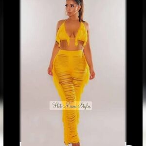 Hot Miami Styles Set Vibrant Yellow Top Pants S NEW